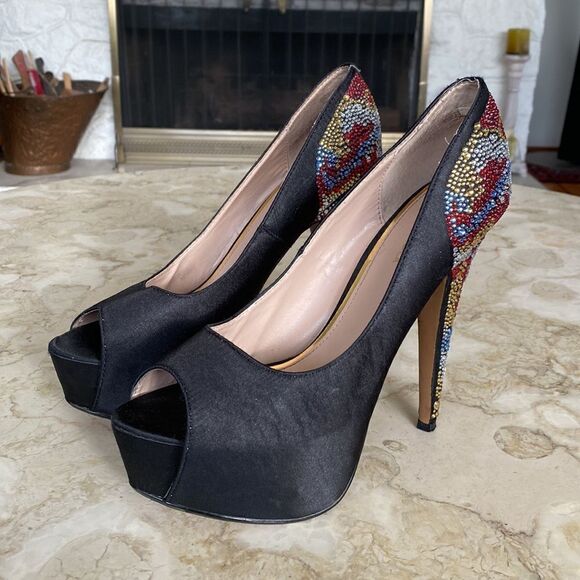 Luella Platform Stiletto Jewelled Peep Toe Party Heels - Picture 3 of 13